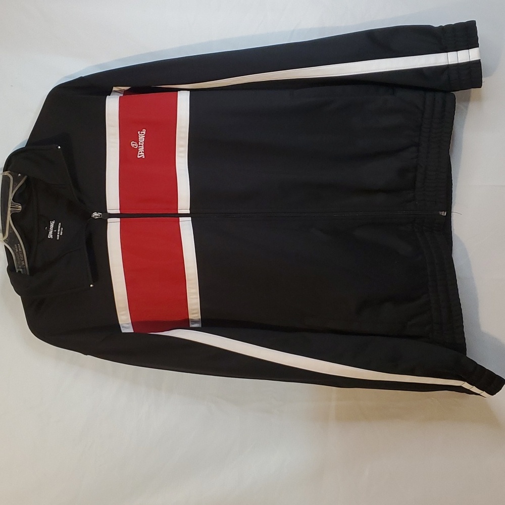 Spalding men's large black red and white zip up jacket